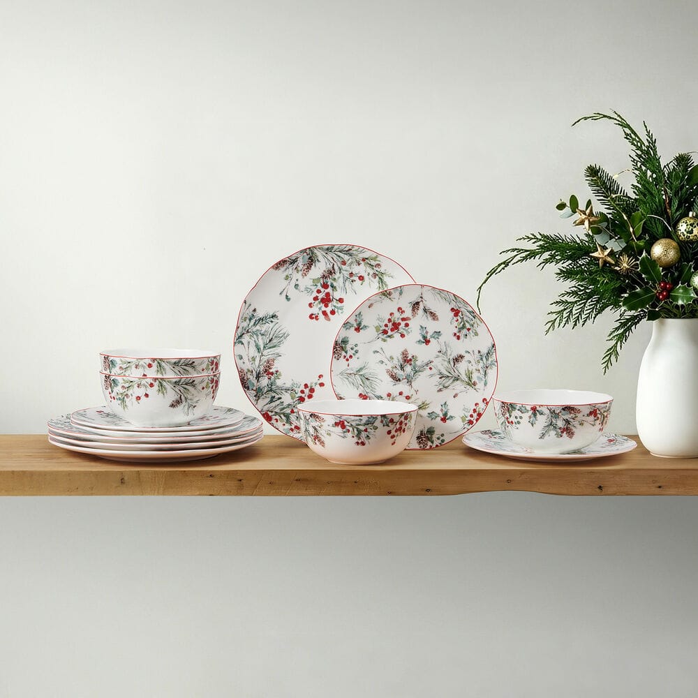 Pine and Berry 12 Piece Dinnerware Set, Service for 4