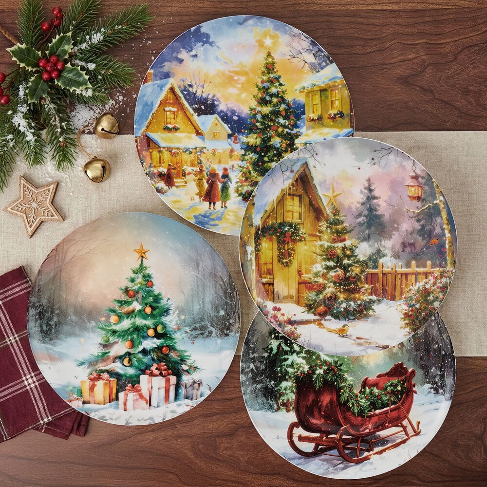 Vintage Christmas Set of 4 Holiday Salad Plates