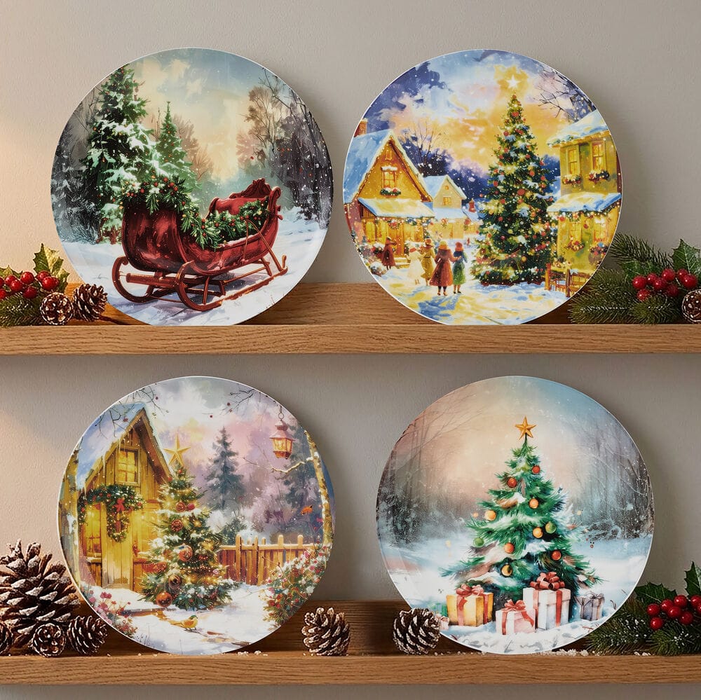 Vintage Christmas Set of 4 Holiday Salad Plates