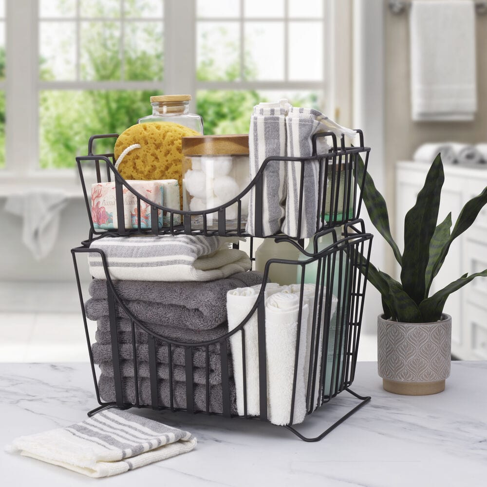 Band & Stripe Set of 2 Stackable Storage Baskets