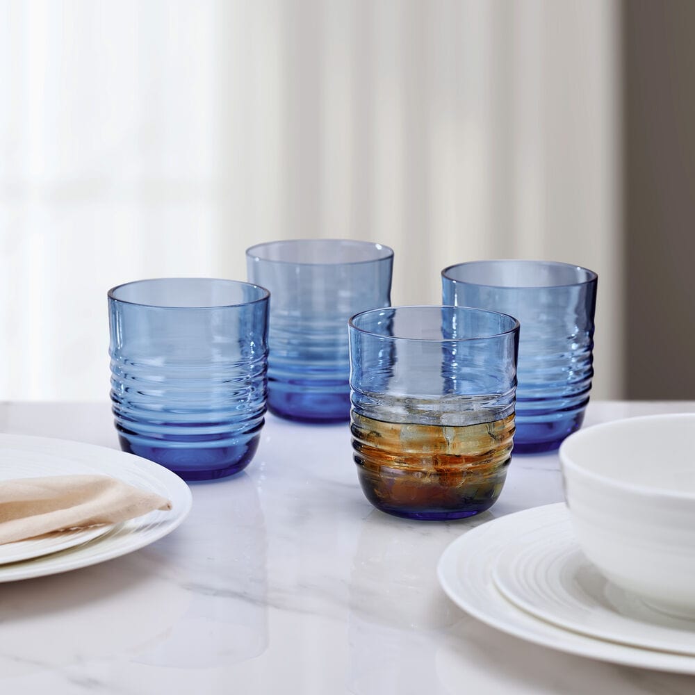 Ciara Cobalt Set of 4 Double Old Fashioned Whiskey Glasses