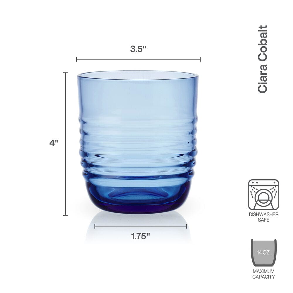 Ciara Cobalt Set of 4 Double Old Fashioned Whiskey Glasses