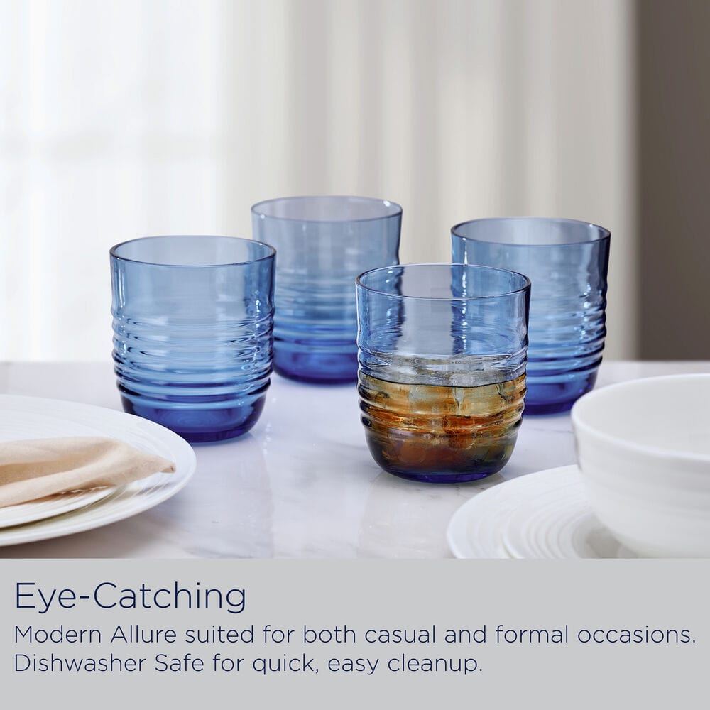 Ciara Cobalt Set of 4 Double Old Fashioned Whiskey Glasses