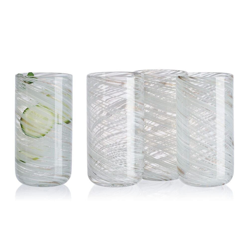 MIKASA Wesley Set 4 Bicchieri Highball In Vetro, 350 Ml, Trasparenti Con Motivo Incrociato