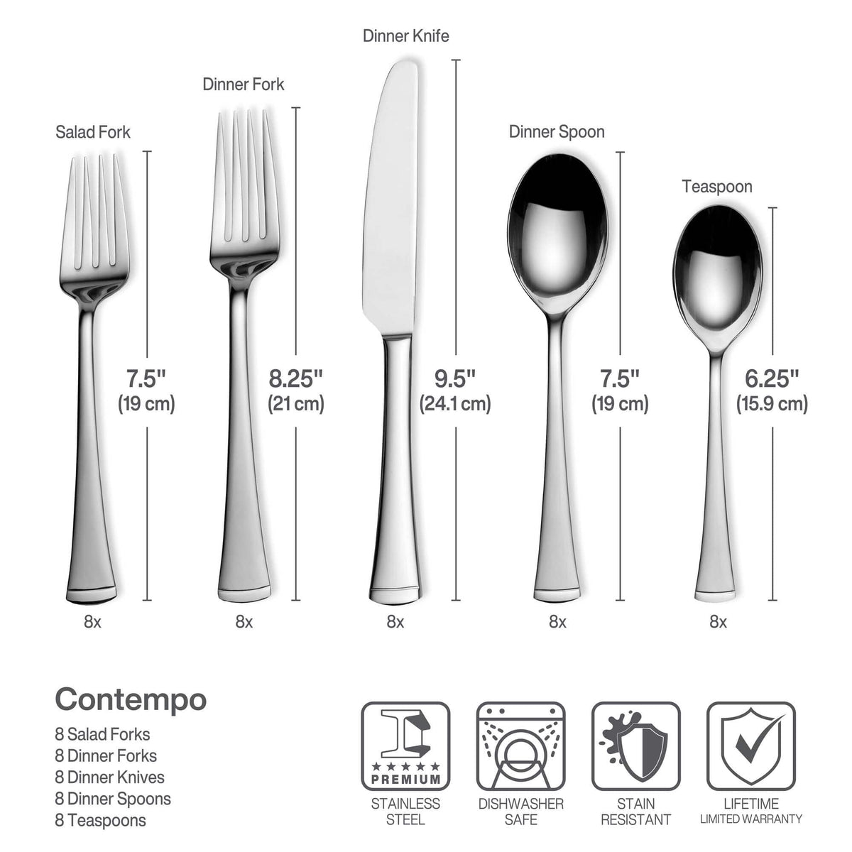 Contempo 42 Piece Flatware Set, Service for 8