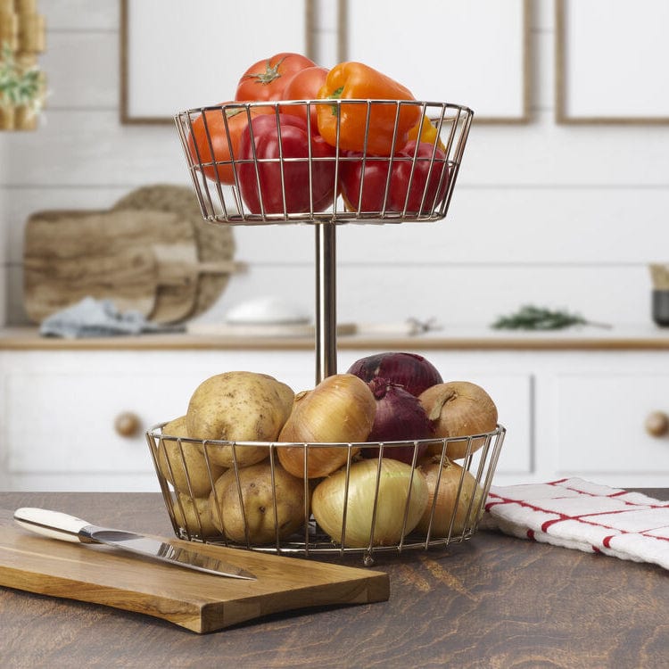 Geneva Nickel 2 Tier Fruit Storage Basket