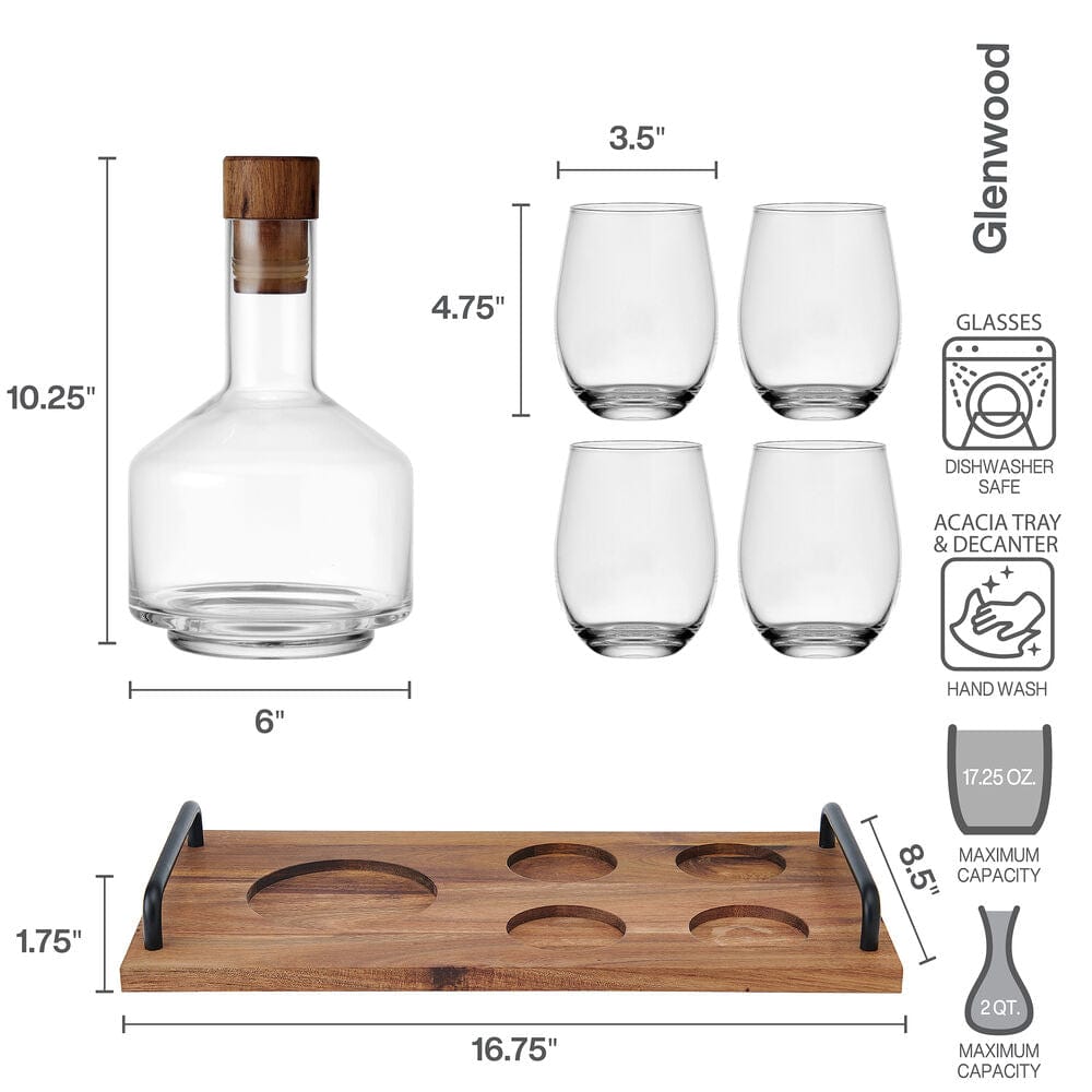 Glenwood 7 Piece Stemless Wine and Decanter Set