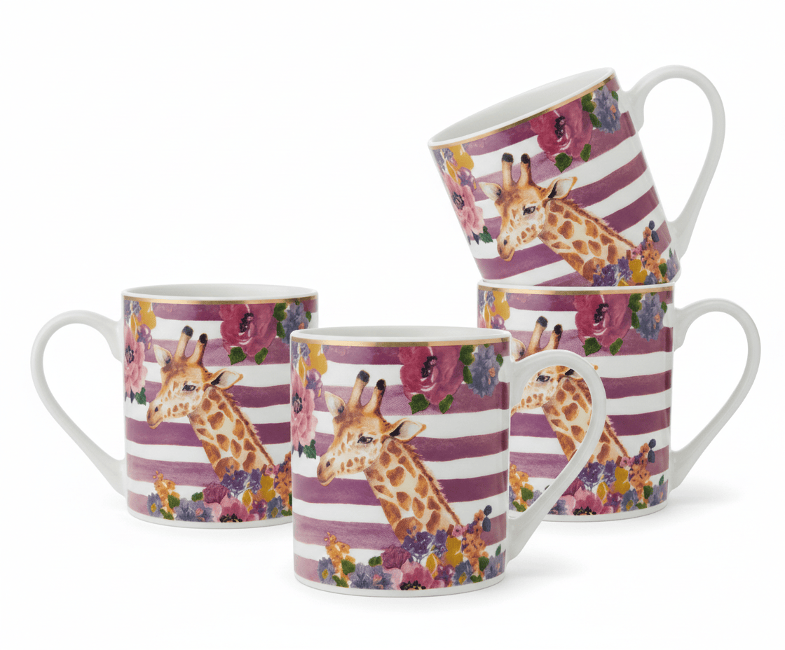Wild at Heart Gold Banded Giraffe Set of 4 Mugs
