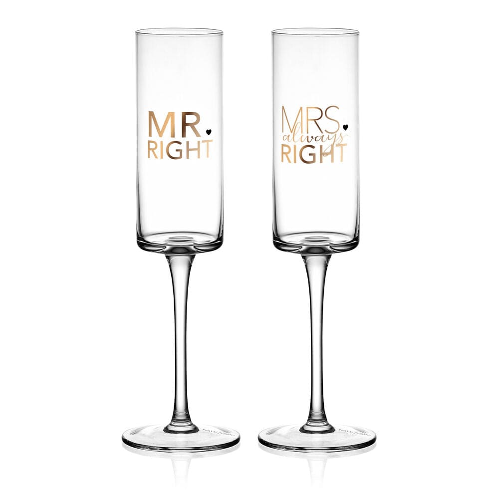 Champagne Flutes Set of 2 Mr. and Mrs Right
