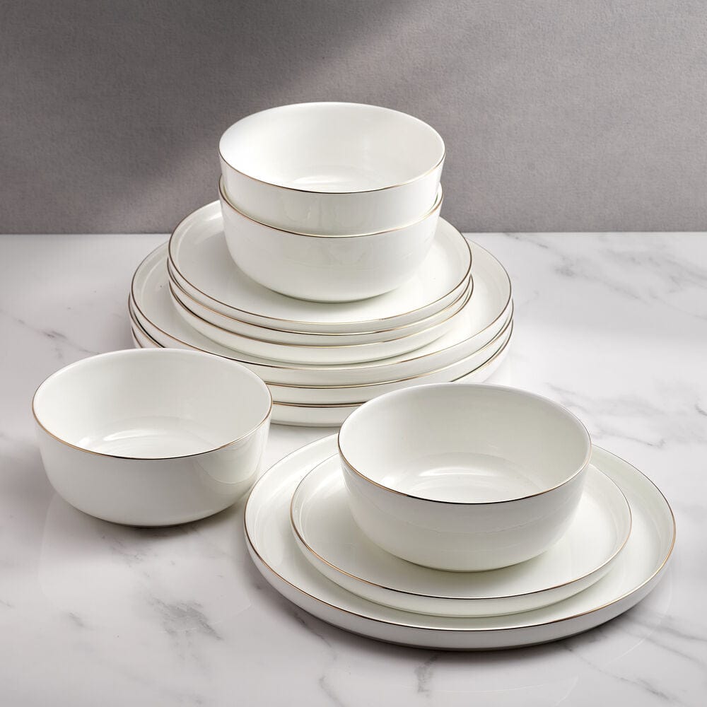 Samantha Gold Rim 12 Piece Dinnerware Set, Service for 4