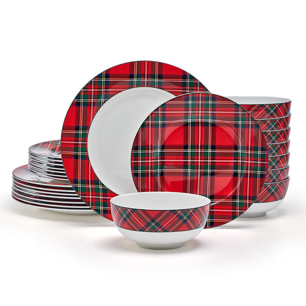 Tartan Red 24 Piece Dinnerware Set, Service for