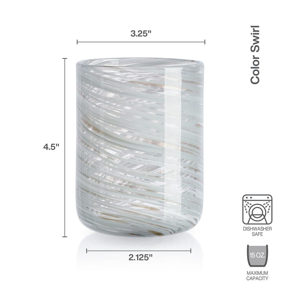 Color Swirl Gray Set of 4 Double Old Fashioned Glasses