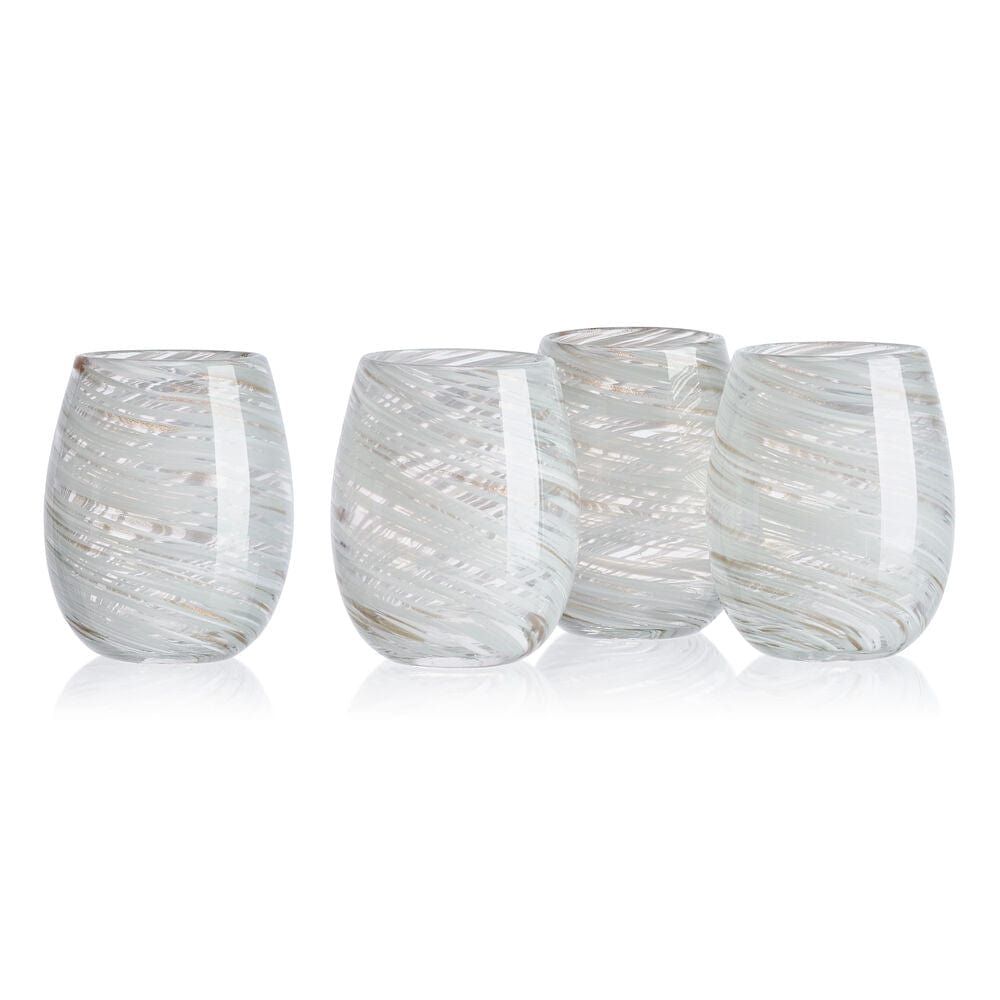 Color Swirl Gray Set of 4 Stemless Wine Glasses