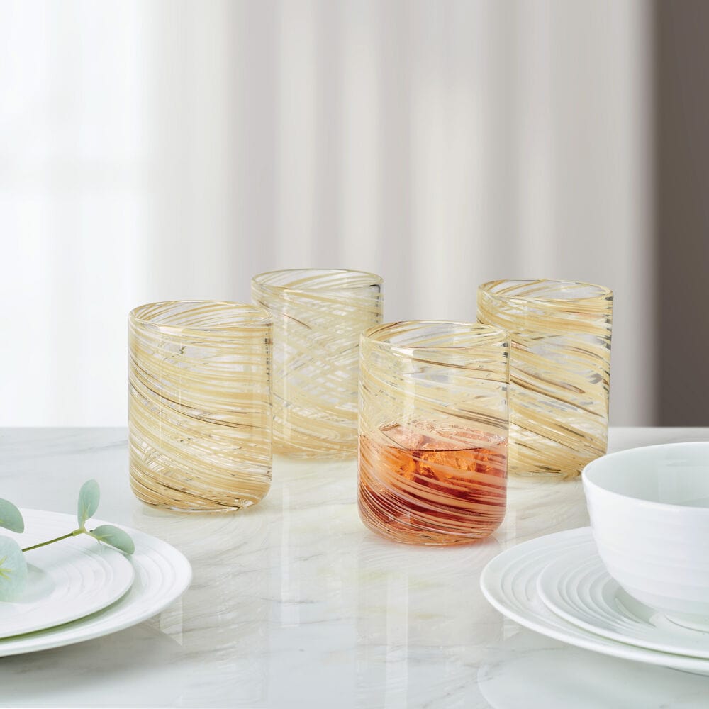 Color Swirl Honey Set of 4 Double Old Fashioned Glasses