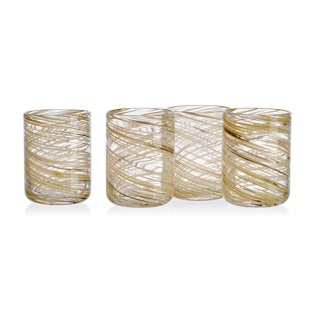 Color Swirl Honey Set of 4 Double Old Fashioned Glasses