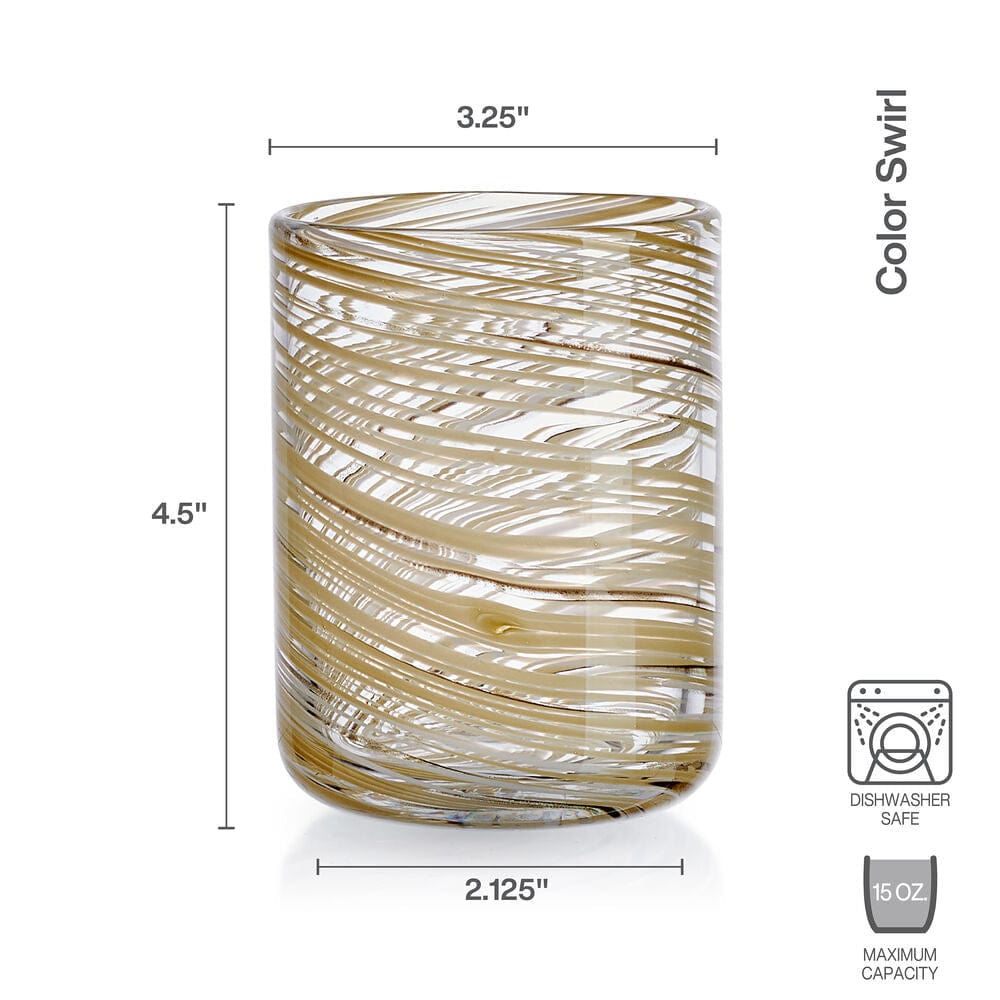 Color Swirl Honey Set of 4 Double Old Fashioned Glasses