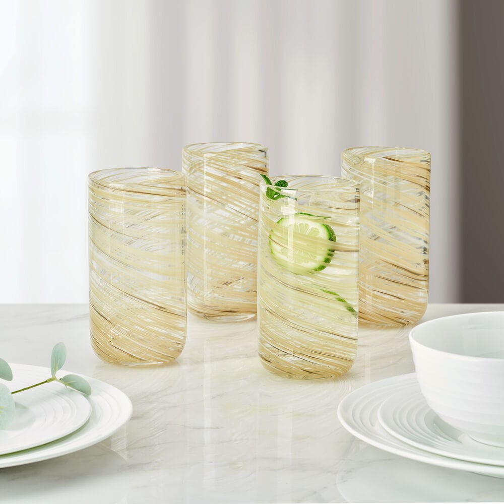 Color Swirl Honey Set of 4 High Ball Glasses