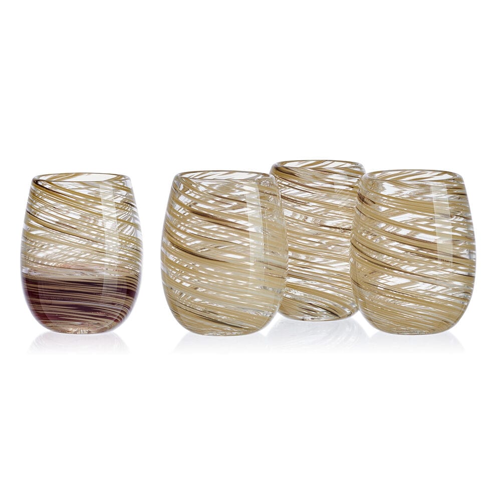 Color Swirl Honey Set of 4 Stemless Wine Glasses