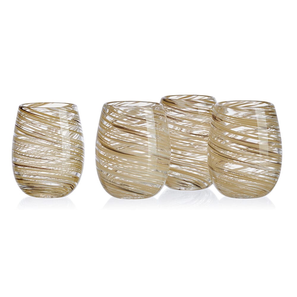 Color Swirl Honey Set of 4 Stemless Wine Glasses