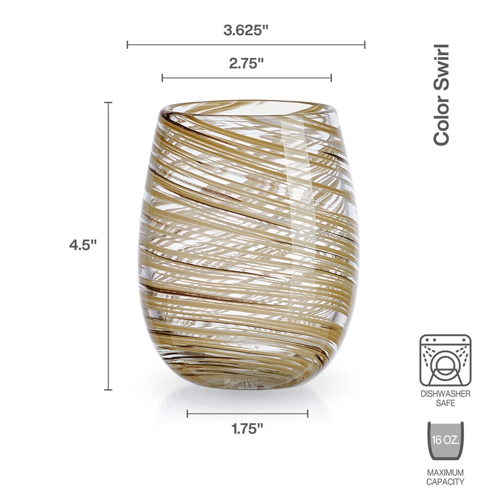 Color Swirl Honey Set of 4 Stemless Wine Glasses