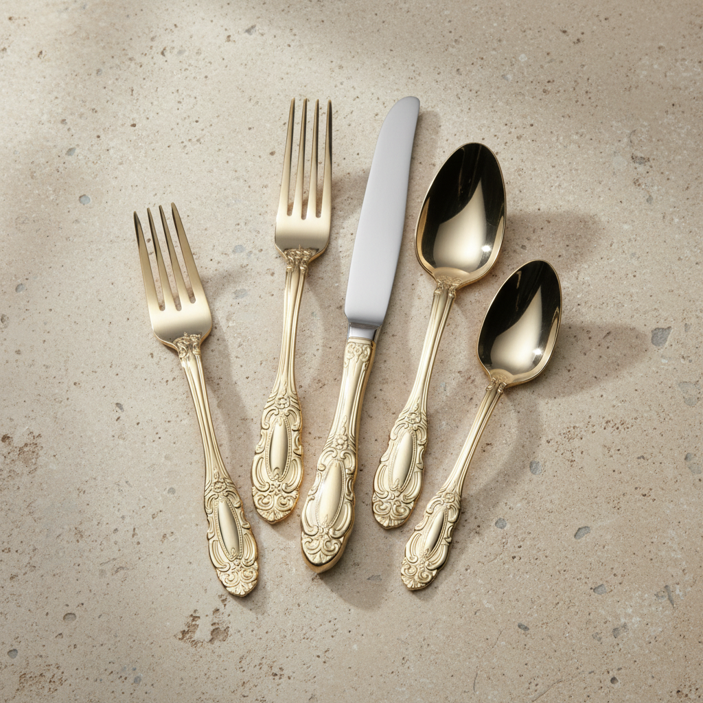 Wallace Duchess 24 Karat Gold Plated 65 Piece Flatware Set, Service for 12