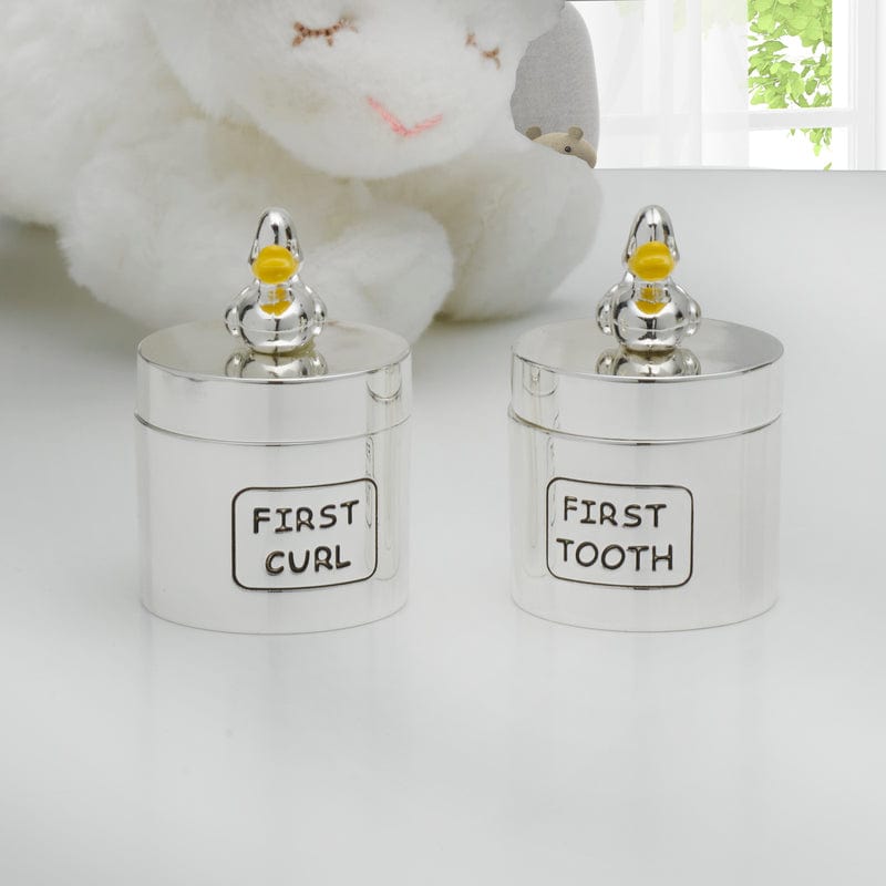 Baby Duck Silverplate First Tooth Curl Boxes