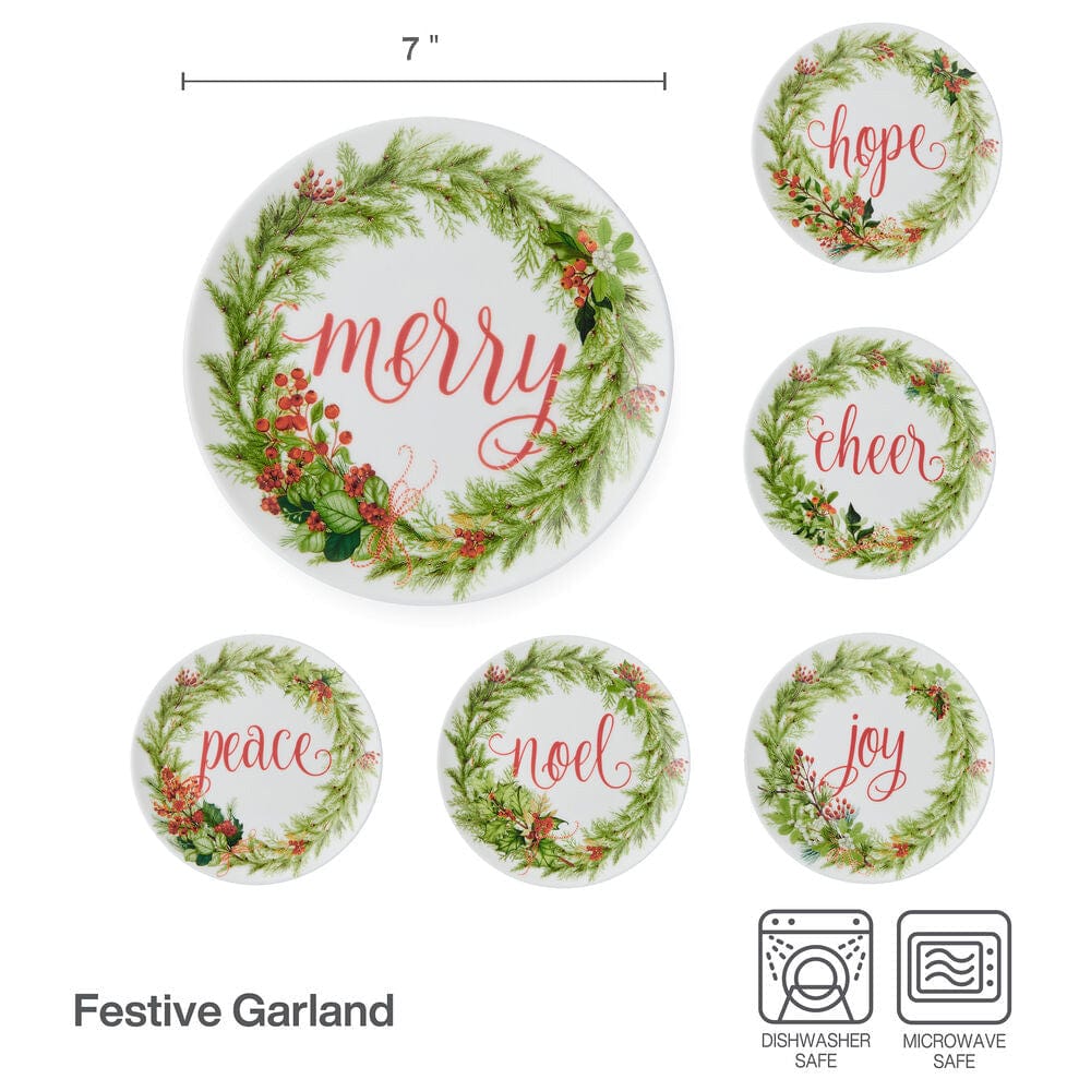 Festive Garland Set of 6 Appetizer Plates