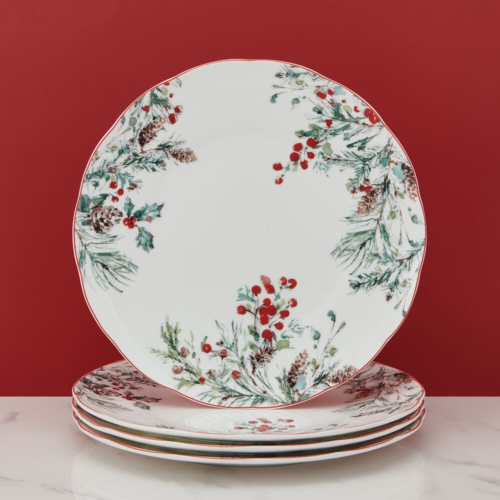 Pine and Berry Set of 4 Dinner Plates