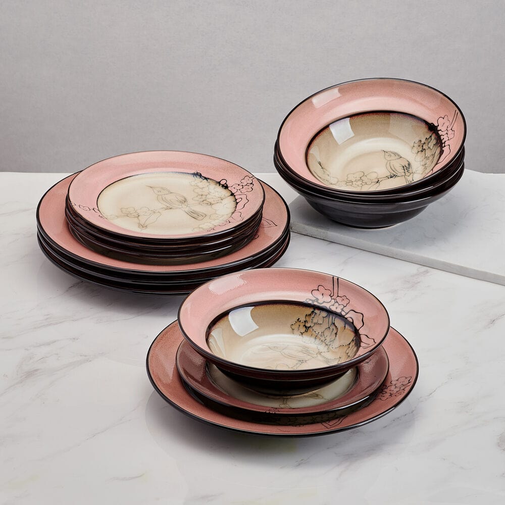 Song Bird Pink 12 Piece Dinnerware Set