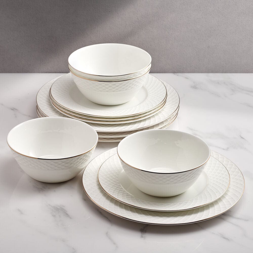 Trellis Gold 12 Piece Dinnerware Set, Service for 4