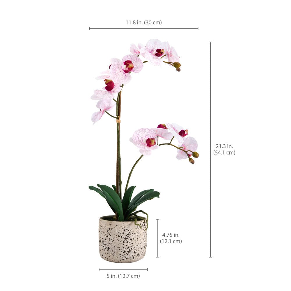 21 Inch Faux Orchid Flower in Rustic Pot, White and Pink