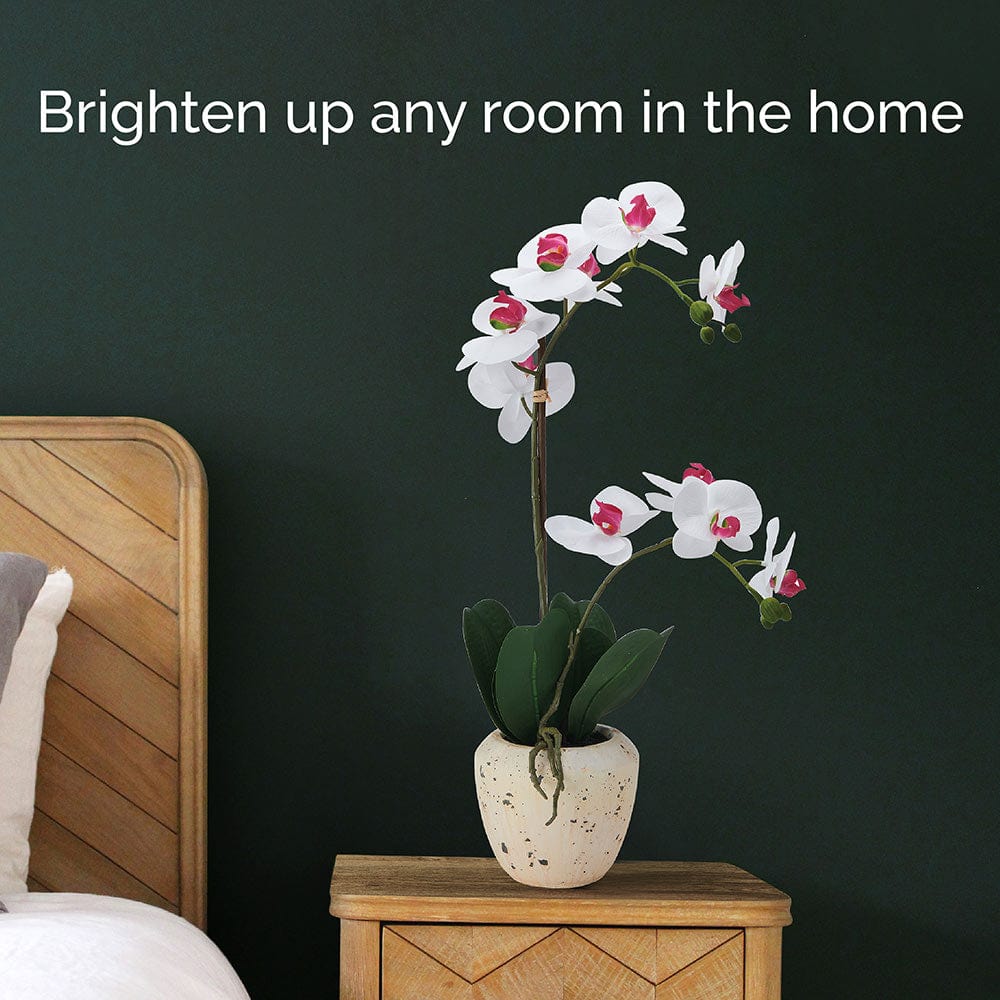 22 Inch Faux Orchid in Rustic Pot, White and Pink