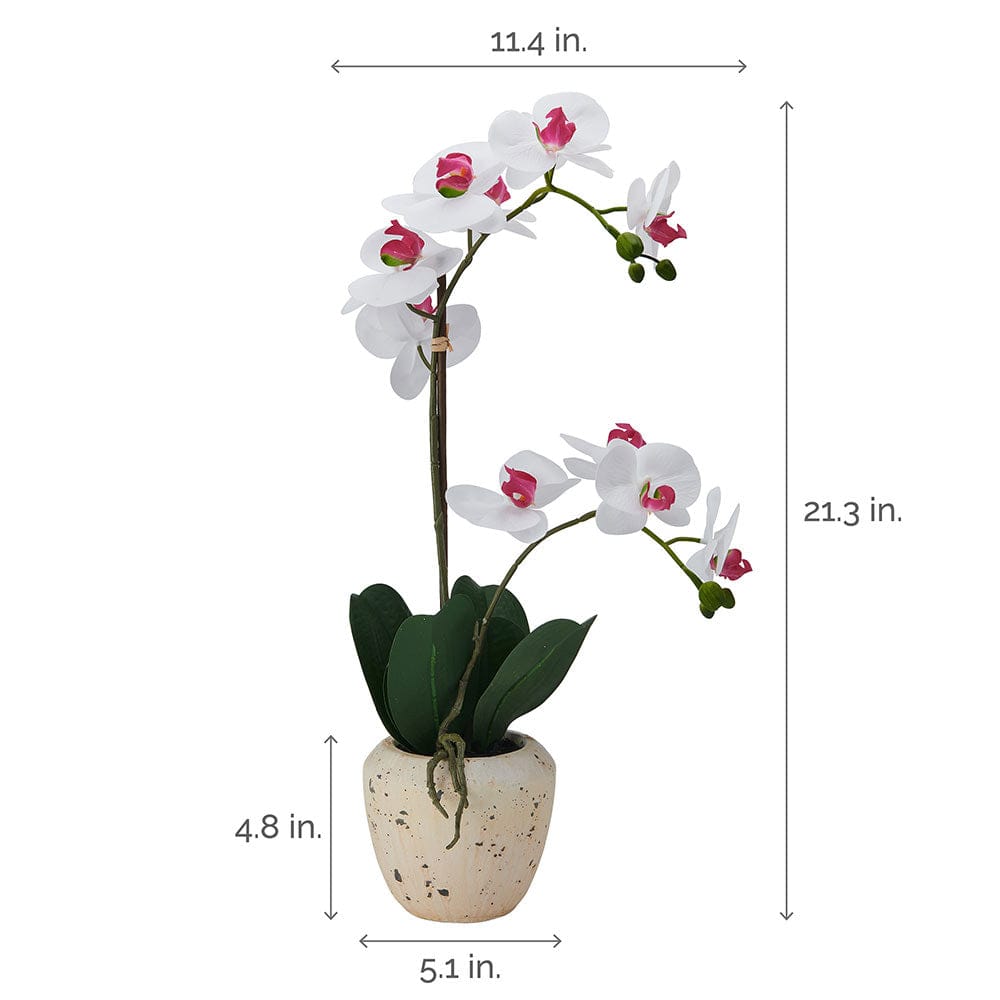 22 Inch Faux Orchid in Rustic Pot, White and Pink