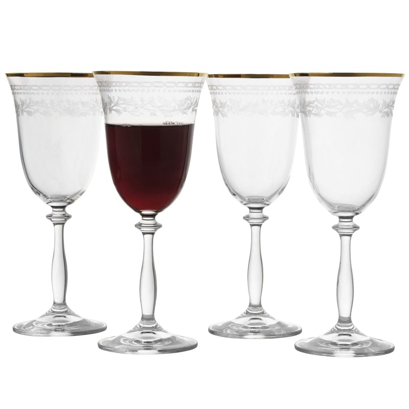 Holiday Traditions Gold Rim Set of 4 Red Wine Glasses