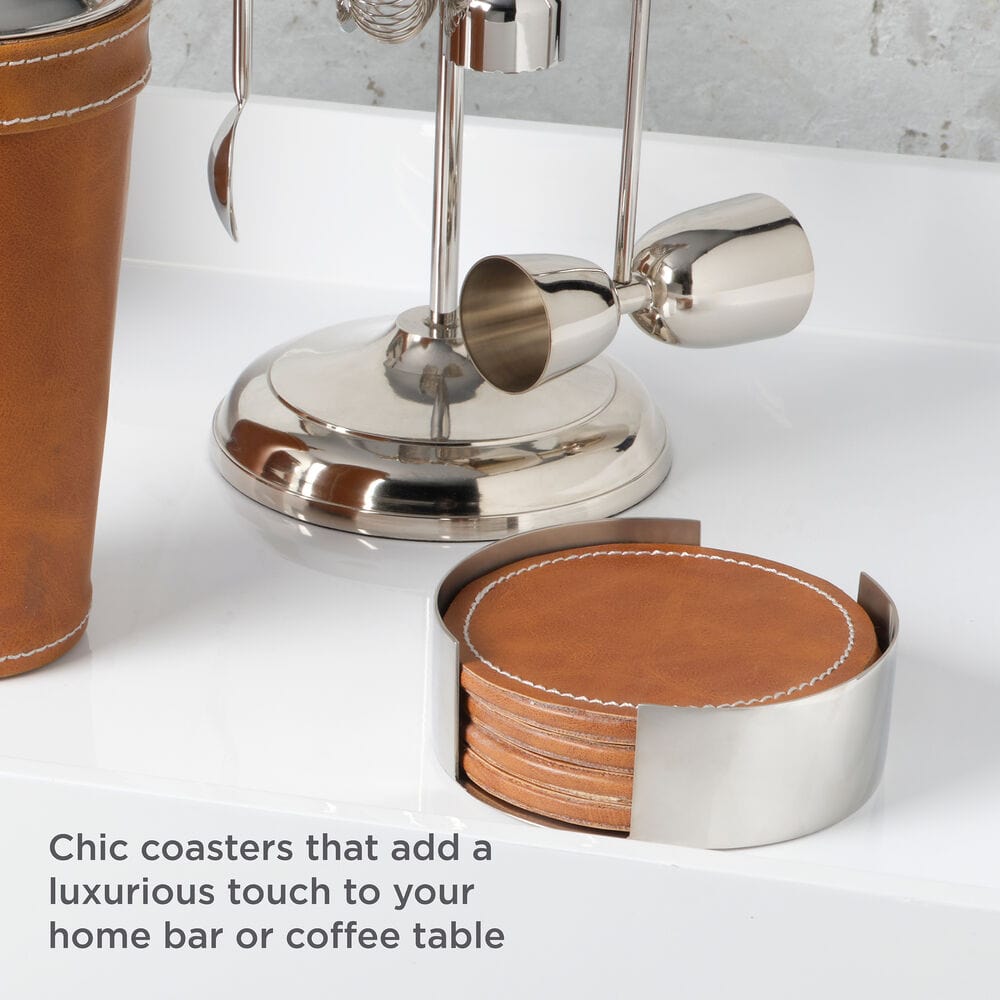 Faux Leather Stitched Coaster Set