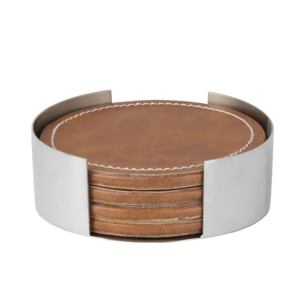 Faux Leather Stitched Coaster Set