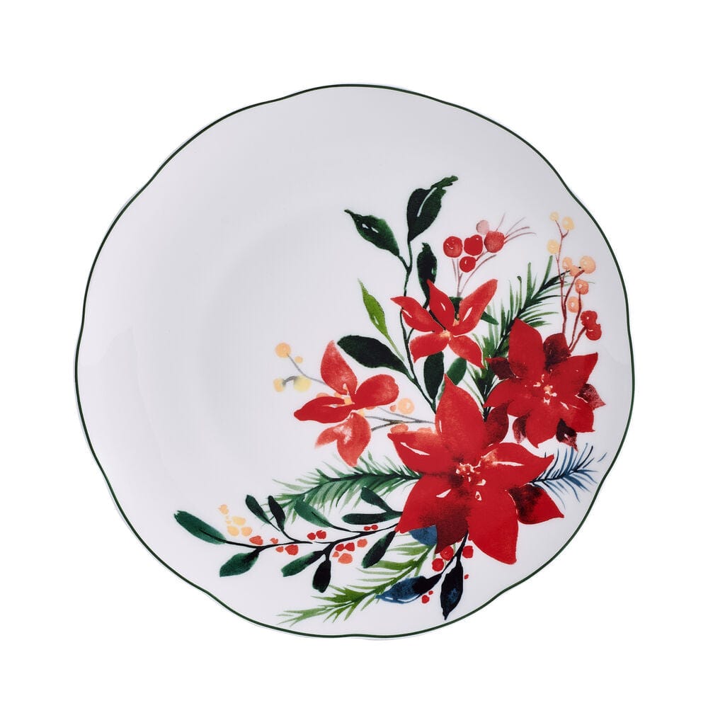 Merry Poinsettia 12 Piece Dinnerware Set, Service For 4