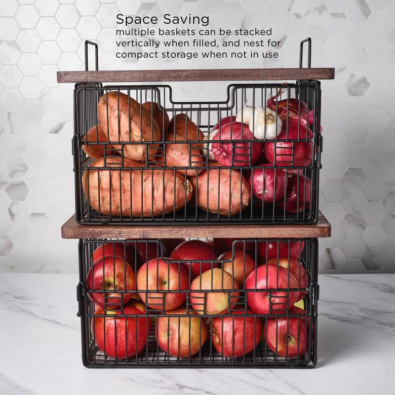 Madam Grid Stacking and Nesting Basket with Mango Wood Lid