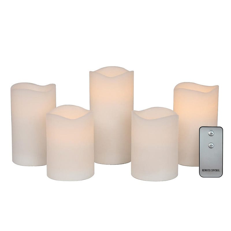 Flameless Set of 5 Wave Pillar LED Candles with Remote