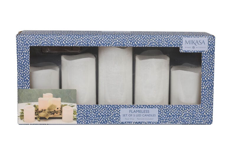 Flameless Set of 5 Wave Pillar LED Candles with Remote