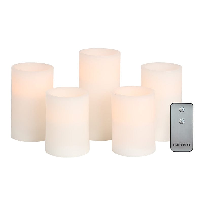 Flameless Set of 5 Pillar LED Candles with Remote Mikasa