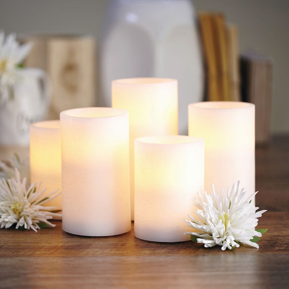 Flameless Set of 5 Pillar LED Candles with Remote Mikasa