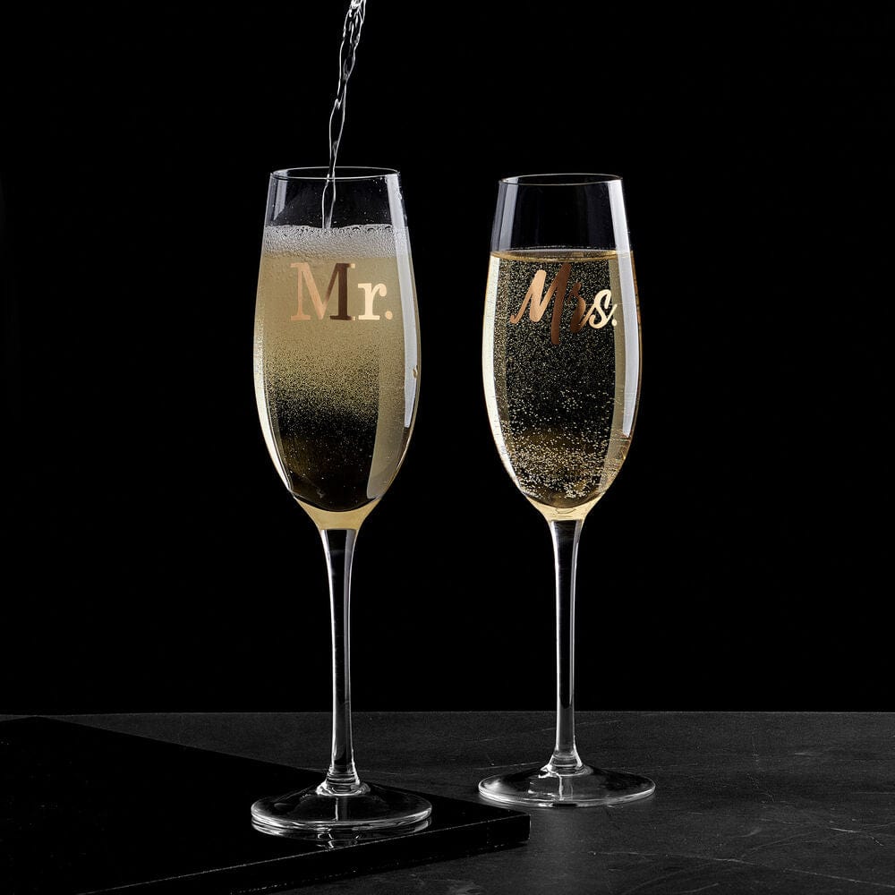 Mr. and Mrs. Set of 2 Champagne Toasting Flute Glasses