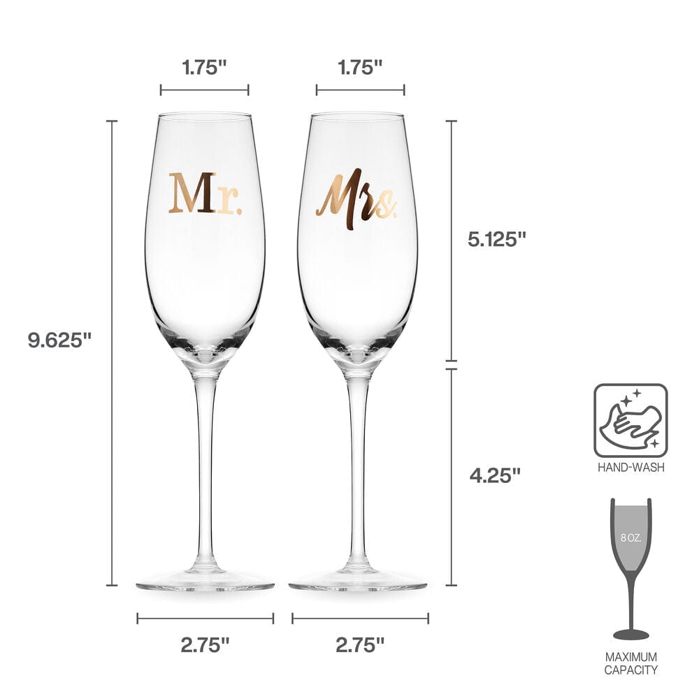 Mr. and Mrs. Set of 2 Champagne Toasting Flute Glasses