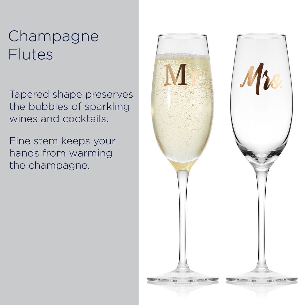 Mr. and Mrs. Set of 2 Champagne Toasting Flute Glasses