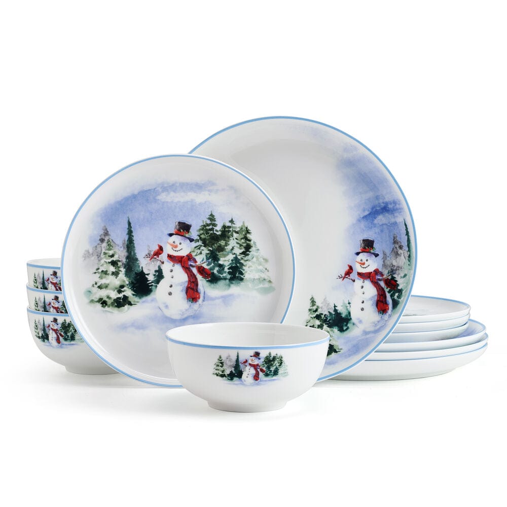 Snowman Forest 12 Piece Dinnerware Set, Service For 4