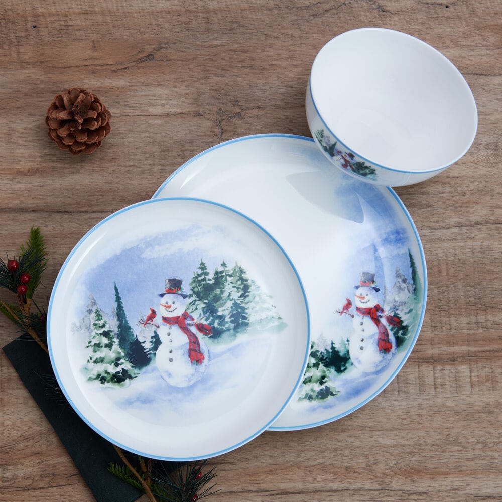 Snowman Forest 12 Piece Dinnerware Set, Service For 4