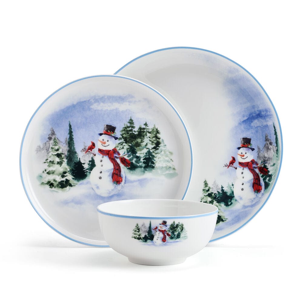 Snowman Forest 12 Piece Dinnerware Set, Service For 4