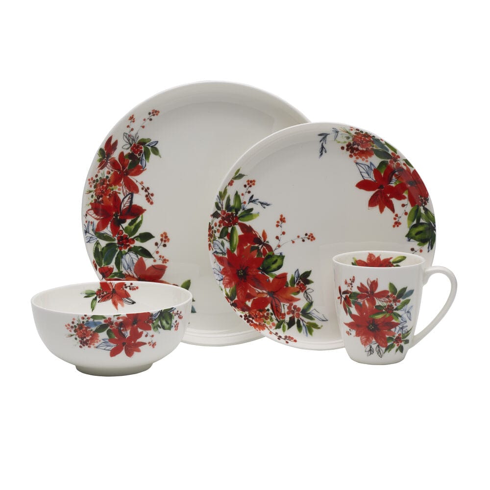 Winter Poinsettia 16 Piece Dinnerware Set, Service for 4