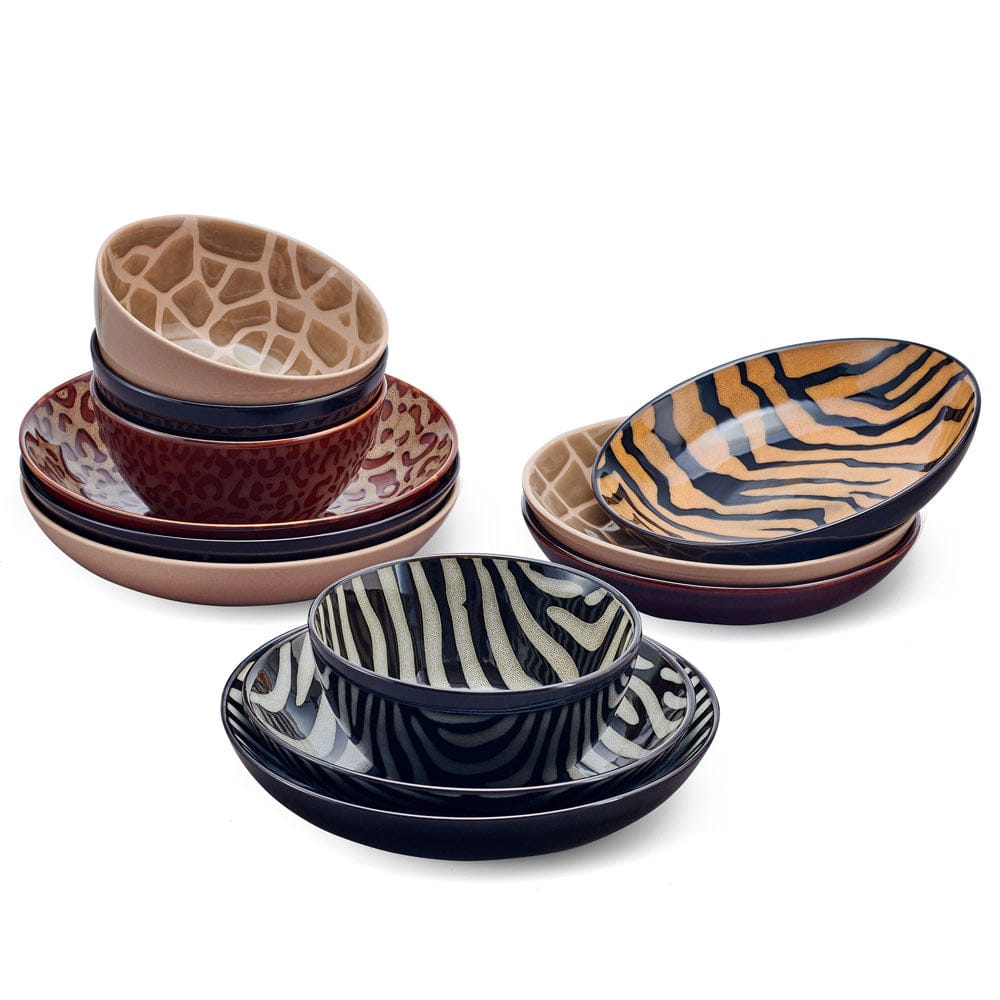 Amari Animal Print 12 Piece Dinnerware Bowl Set, Service for 4